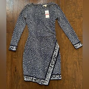 Michael Kors Navy and White Patterned Dress